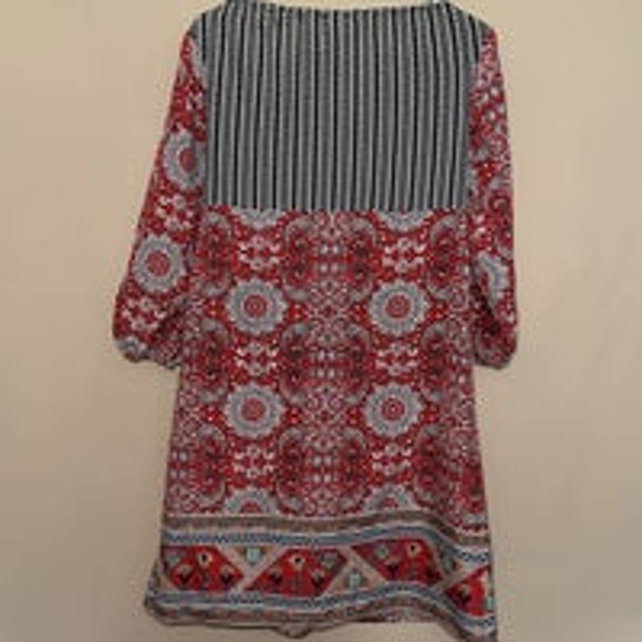 Cato Red Black Floral Print Long Sleeve Lightweight Dress‎ Women's Small - Picture 5 of 9